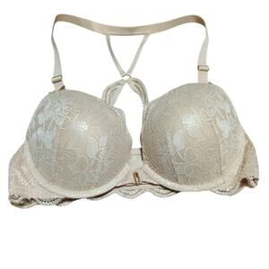 Cacique lace racerback front closure tan underwire bra 38D 1125929